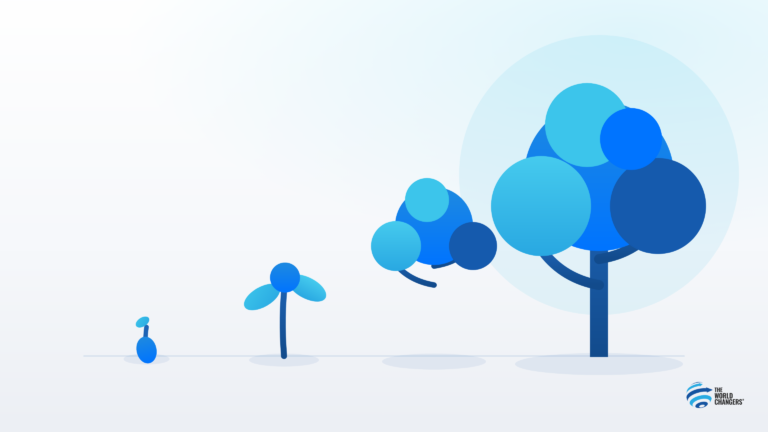 Illustration of a seed growing into a strong tree — every success starts small